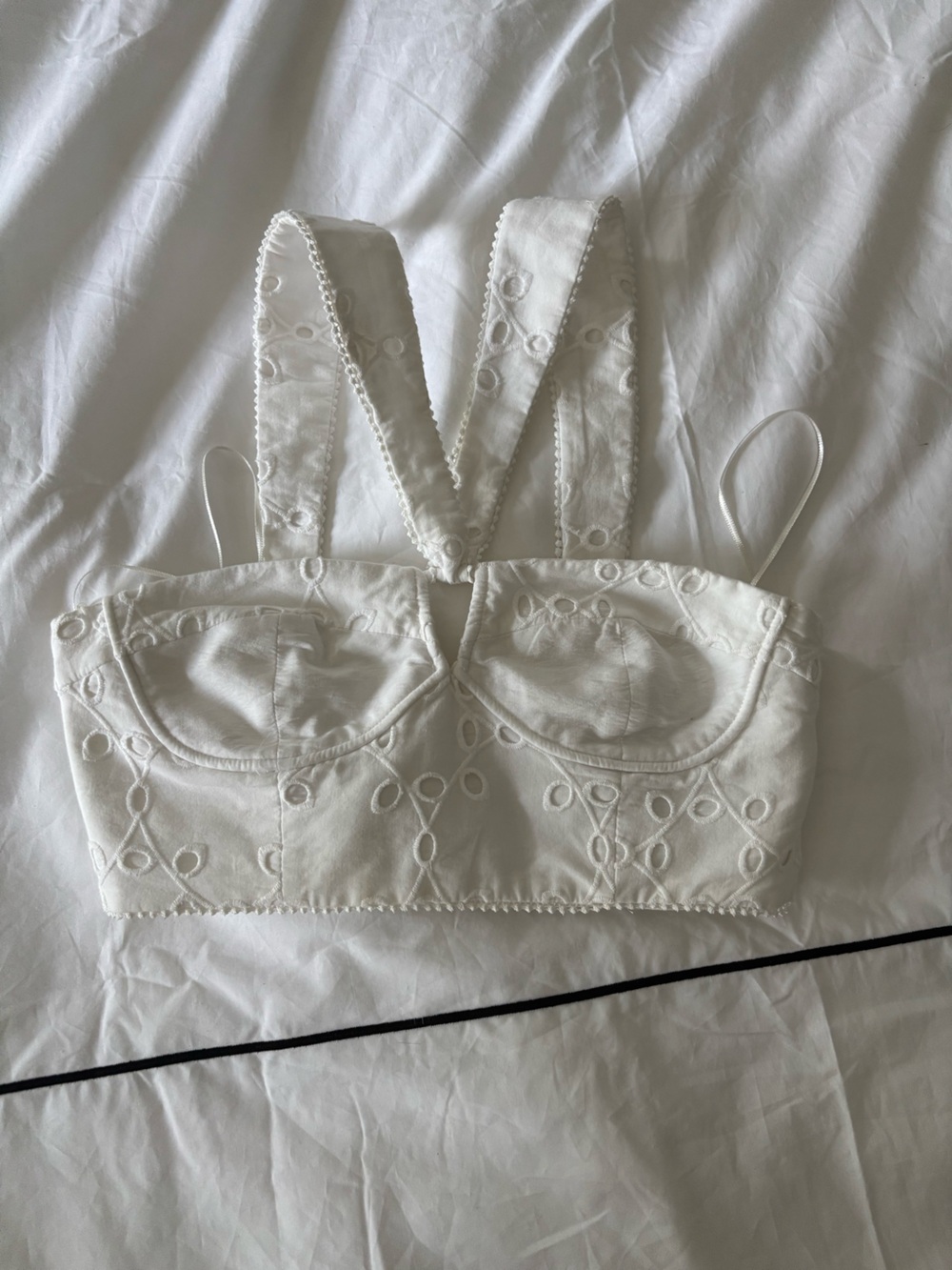 Zara White Eyelet Embroidered Bandeau Bralette